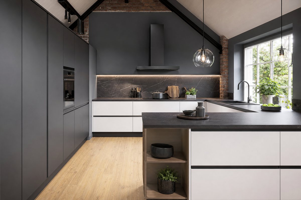 AI render kuchyně: minimalistická s ostrůvkem